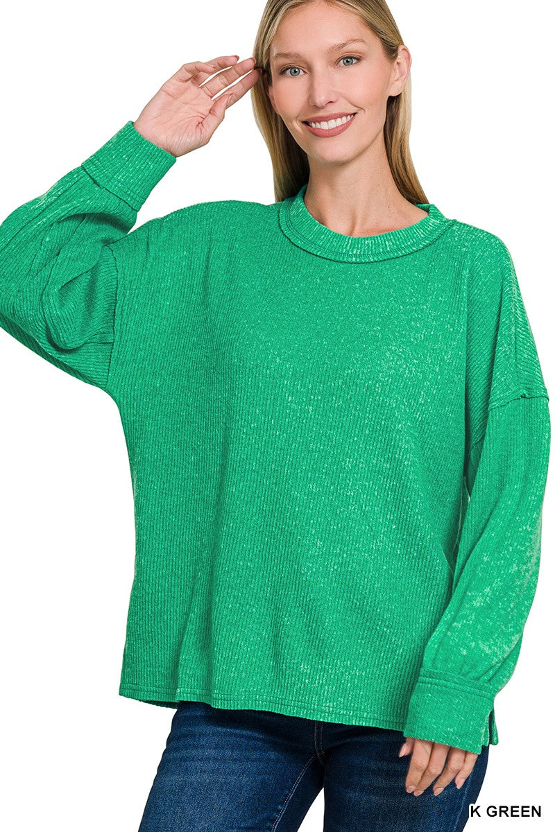 Kelly Green Ribbed Hacci Sweater