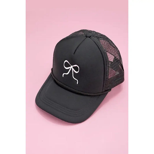 Ribbon Bow Trucker Hat in Black