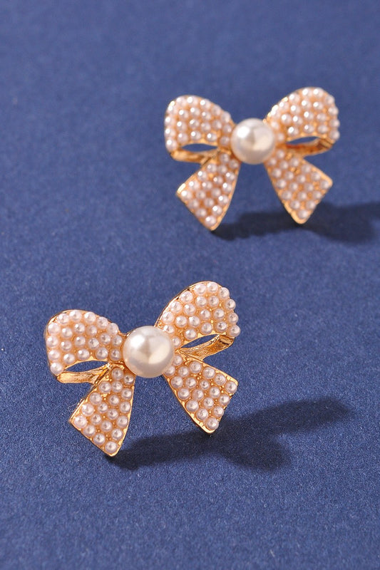 Pearl Bead Bow Earrings