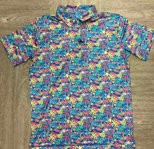 Chubbies Tropical Bunch Bright Blue Polo