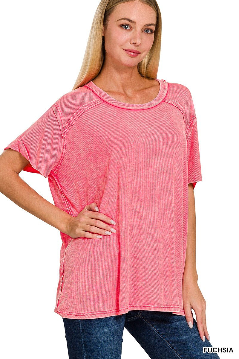 Fuchsia Washed Ribbed Top