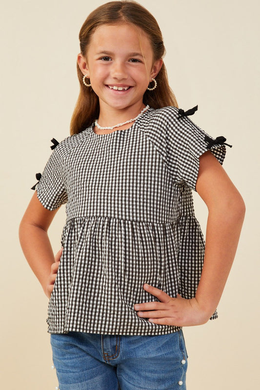 Girl's Ribbon Gingham Top Black & White