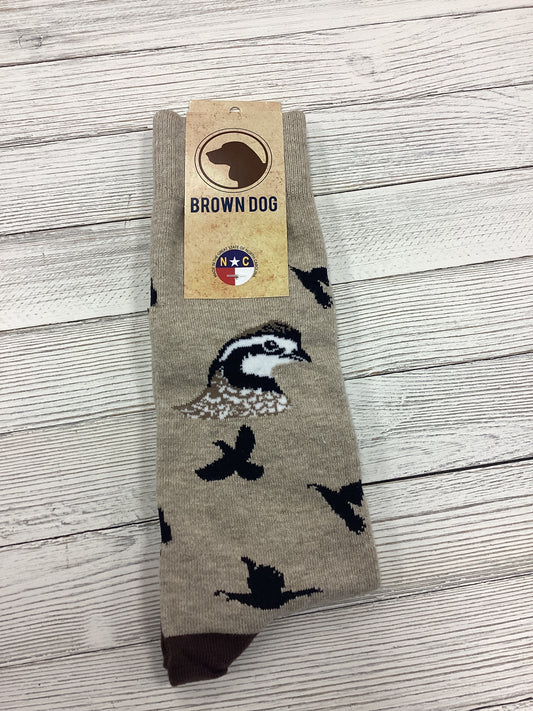 Brown Dog Quail Head Socks in Color Oatmeal