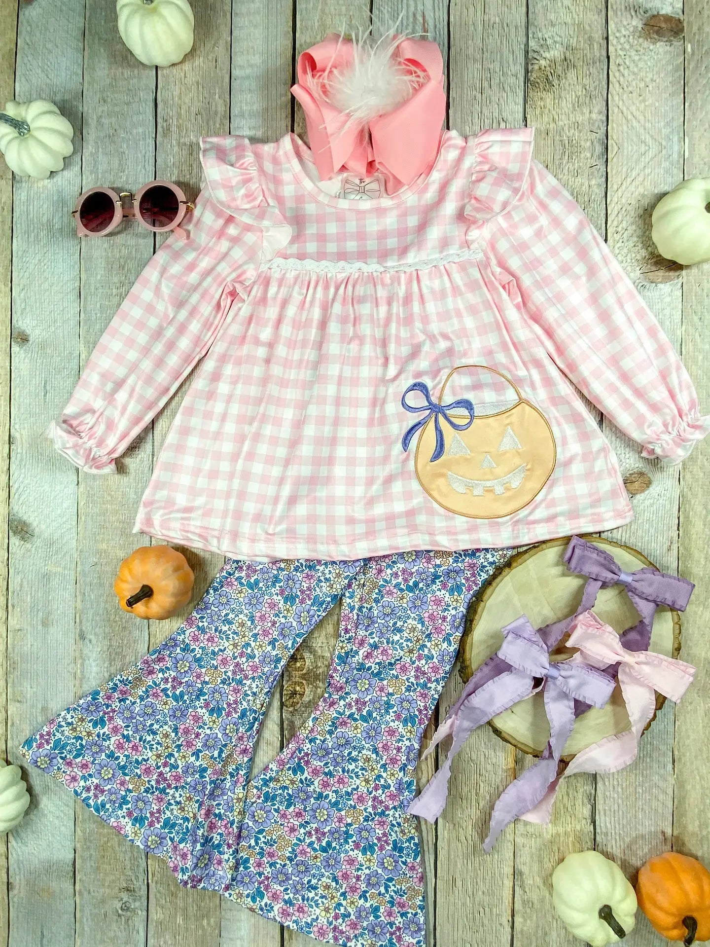 Trick or Treat Gingham & Floral 2pc Outfit
