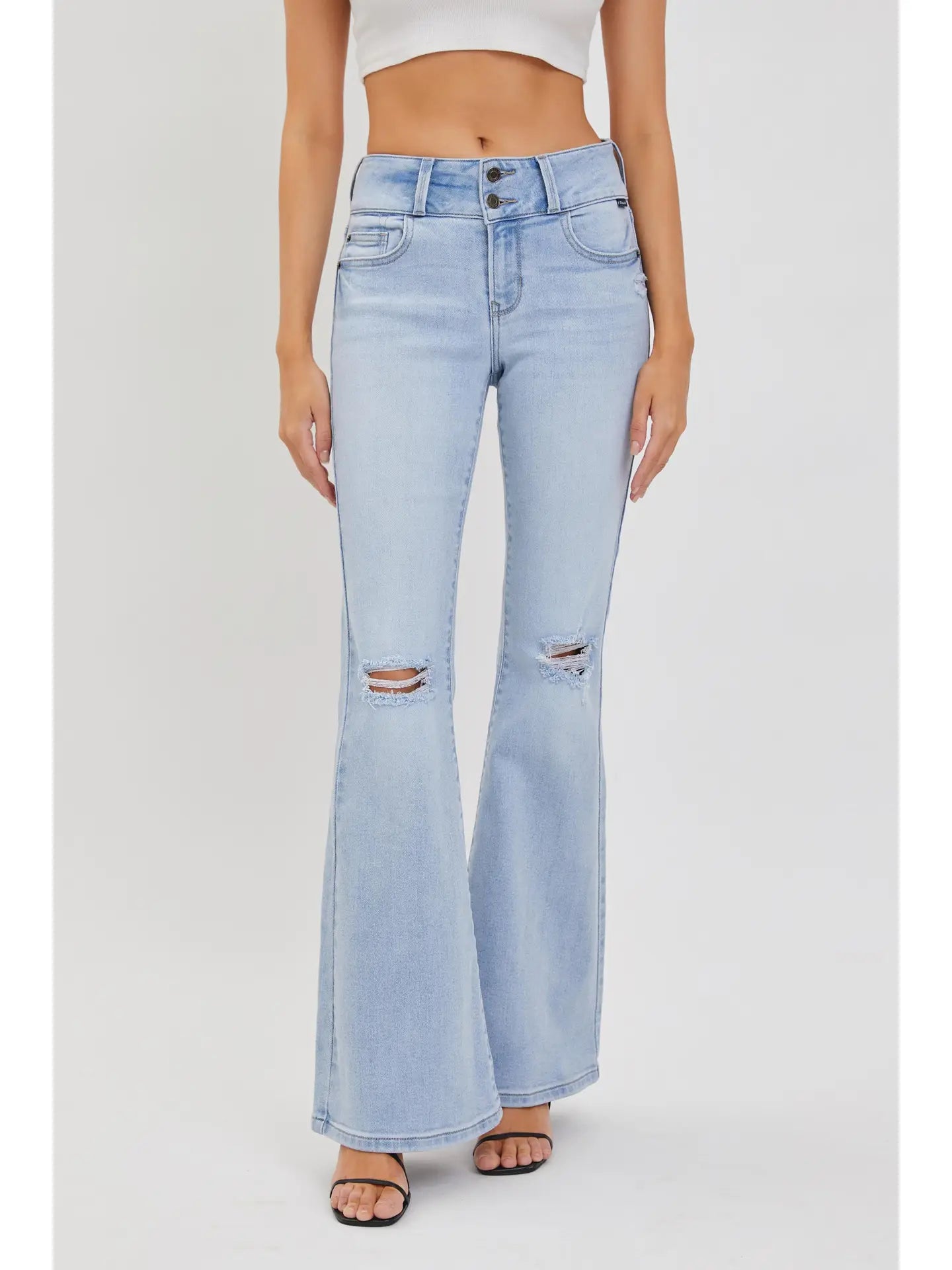 Cello Mid Rise Light Wash Distressed Jeans
