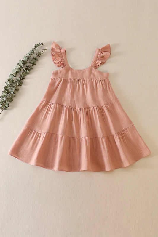 Peach Linen Ruffle Tiered Dress