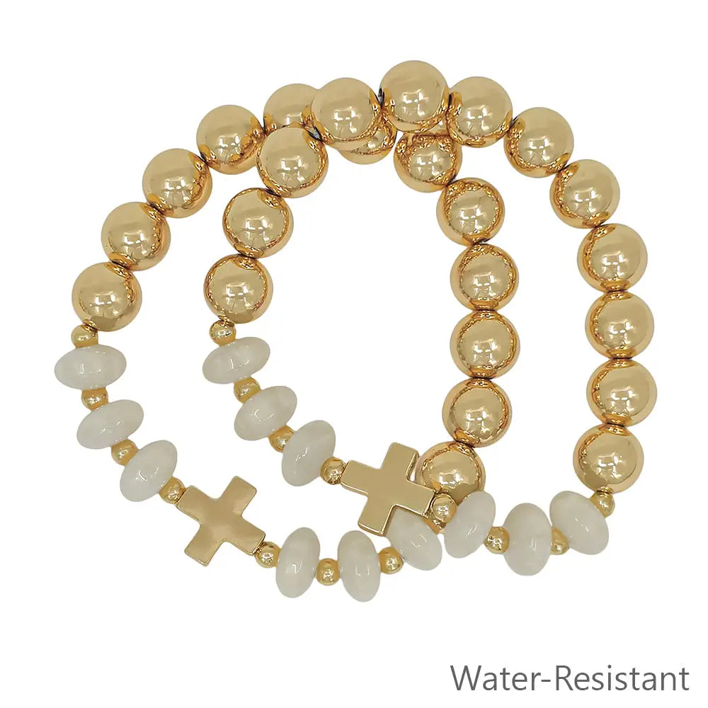 White & Gold Cross Beaded Bracelets