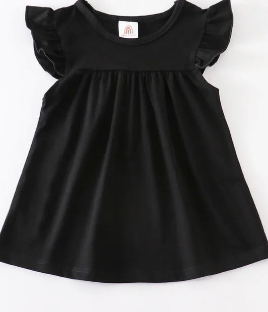 Girls Black Flutter Sleeve Top