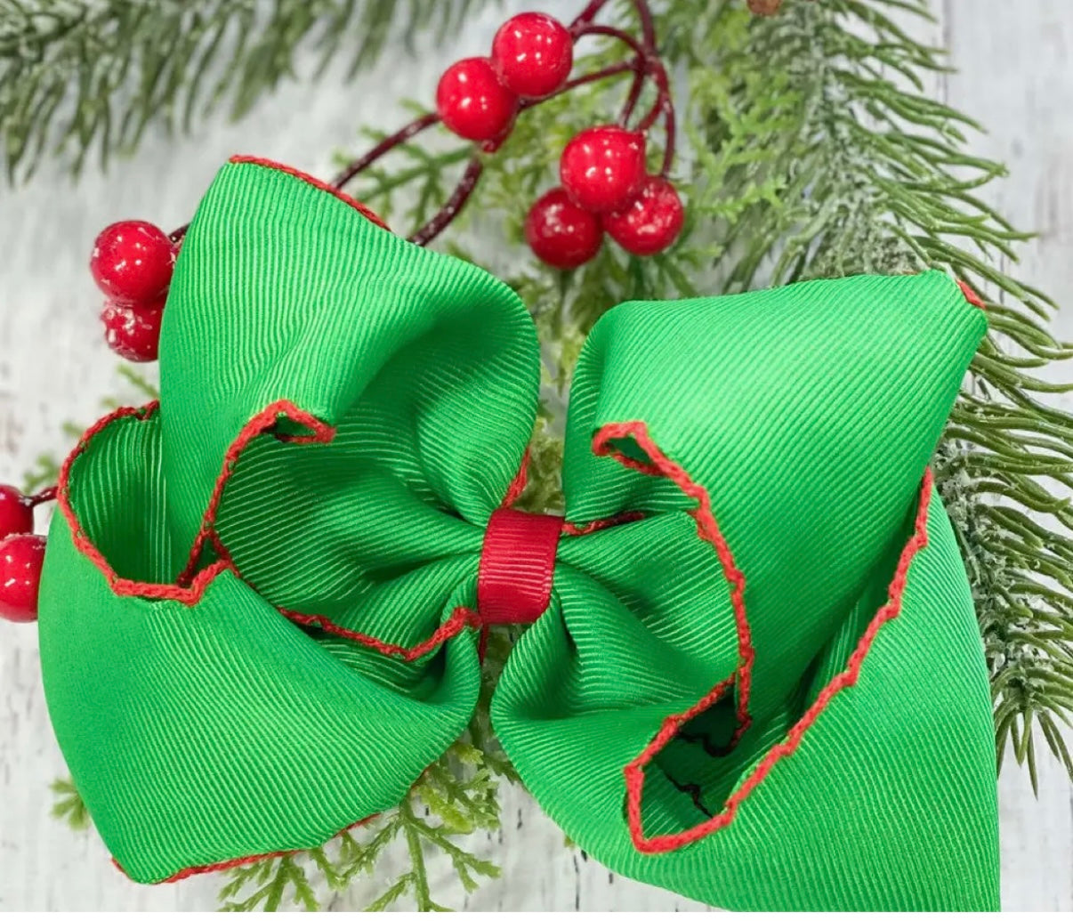 Green and Red Moon-stitch Hairbow