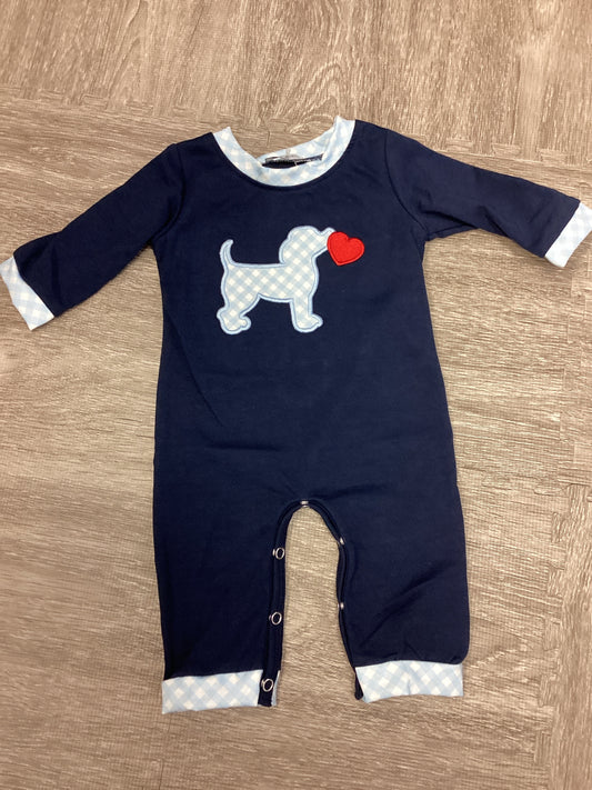 Boys Navy Valentine Puppy Romper