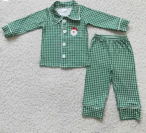 Youth Santa green plaid pajamas