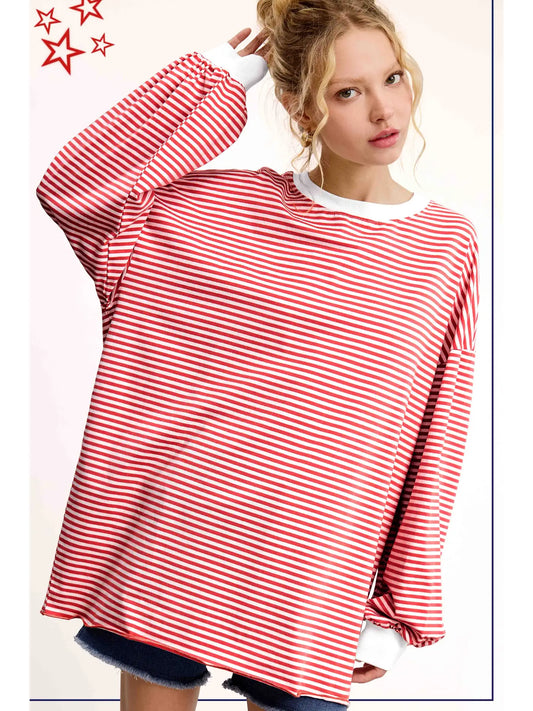 Red/White Stripe Knit Top