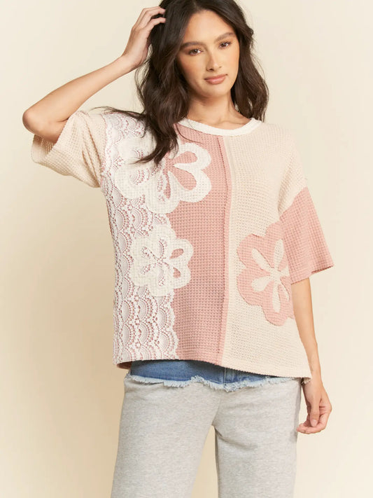 Pink Patchwork Knit Top