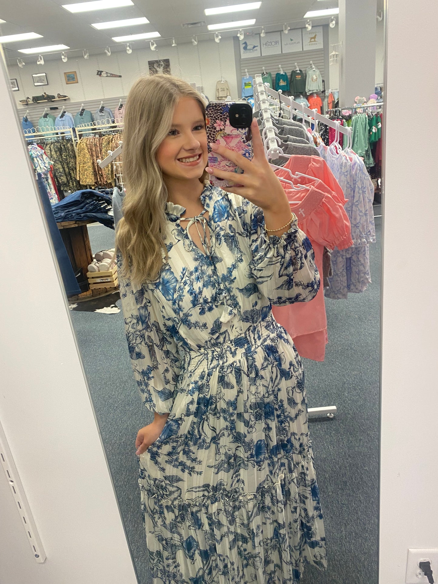 Lurex Blue Floral Print Midi Dress