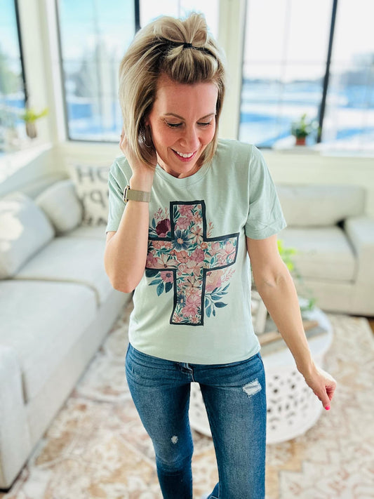 Floral Cross SS Tee