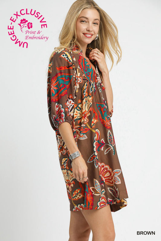 Brown Abstract Babydoll Dress by Umgee