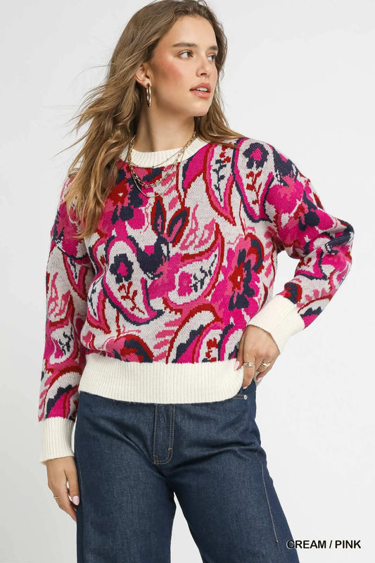 Always the One Cream/Pink Sweater by Umgee