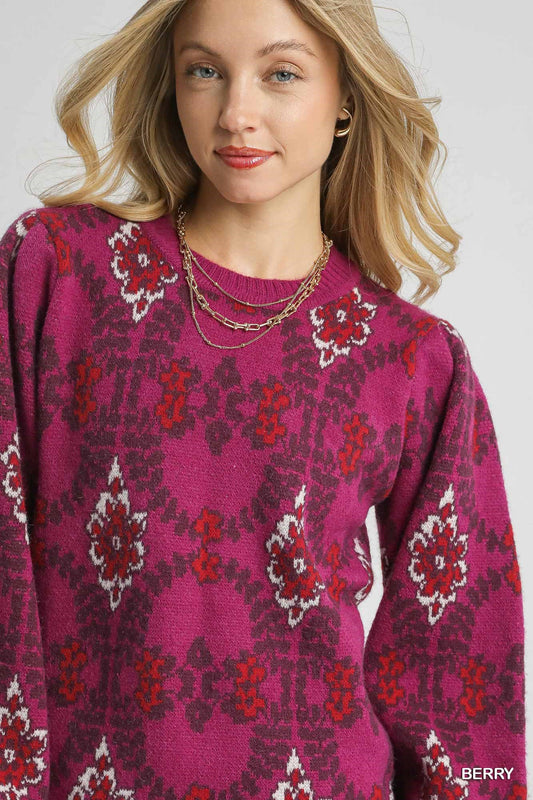 Berry Boho Sweater By Umgee