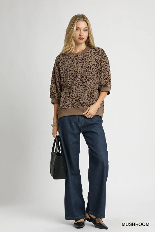 Above & Beyond Mushroom Leopard Top by Umgee