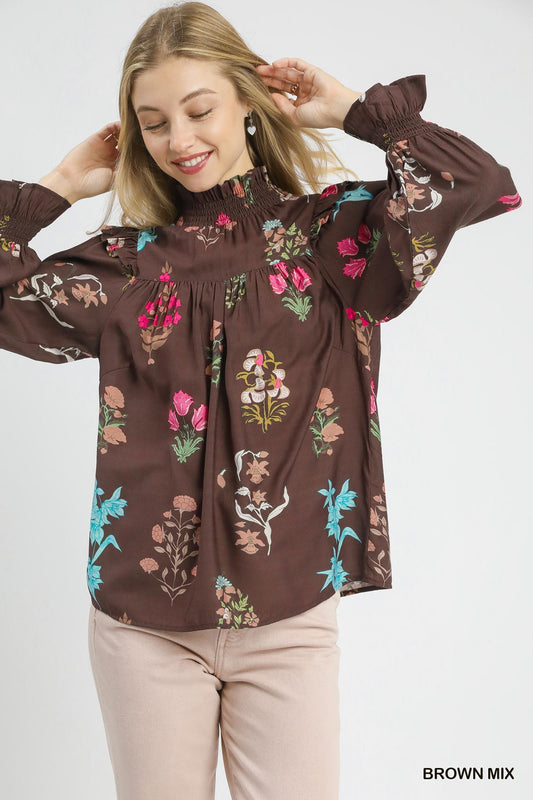 Brown Floral Top by Umgee Exclusive Print