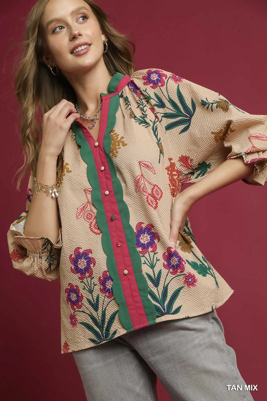Life Goes On Tan Mix Blouse by Umgee