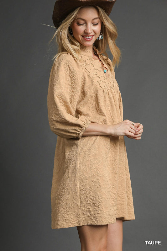 Taupe Jacquard Dress by Umgee