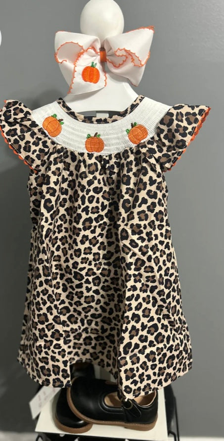 Girls Pumpkin Cheetah Dress