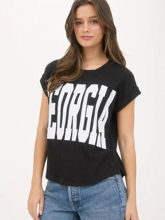 Georgia Sweater Knit Top in Black