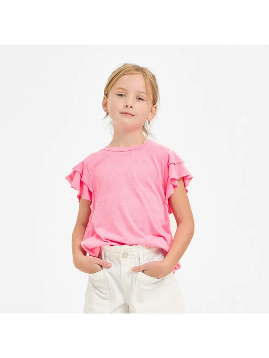 Pink Tiered Flutter Sleeve Top by Good Girl