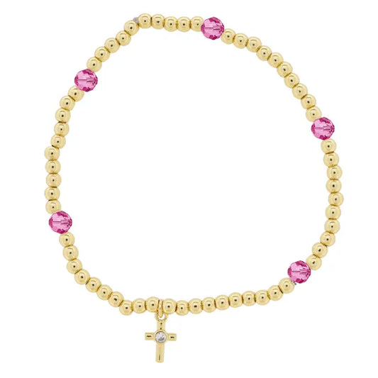 Gold & Pink Beaded Bracelet 18k Kids