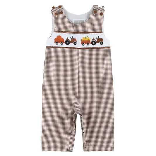 Lil Catus Gingham Pumpkin and Corn Tractor Overalls
