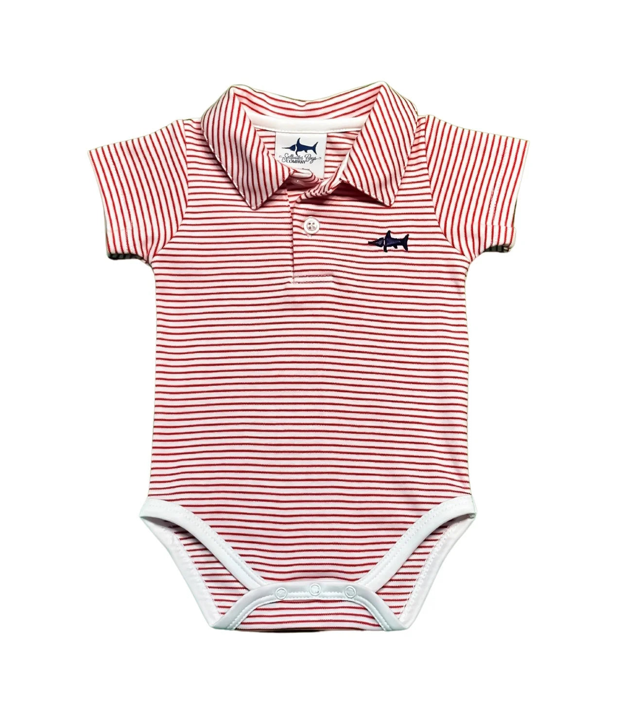 Saltwater Boys Red/White Stripe Polo Onesie