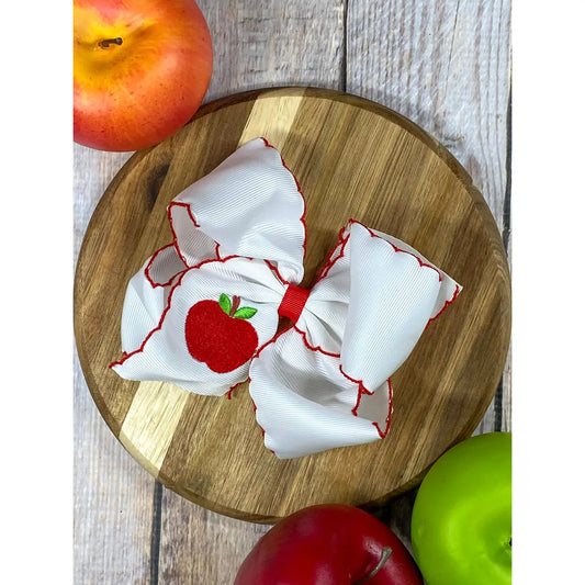 White Apple Embroidered Hairbow