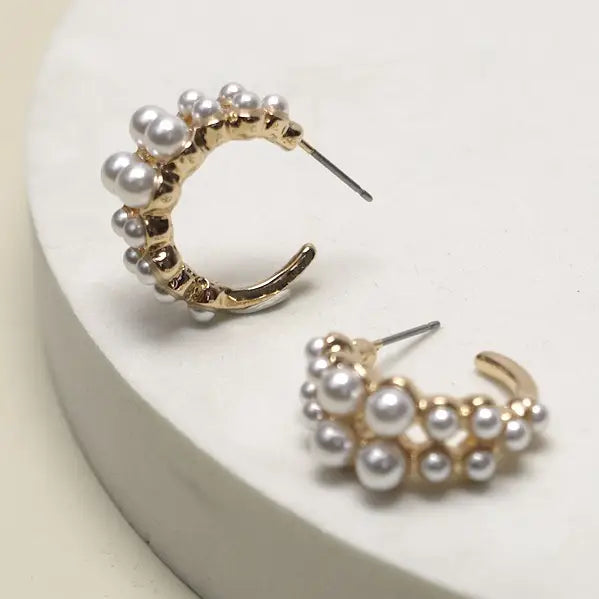 Double Row Pearl Mini Huggie Earrings