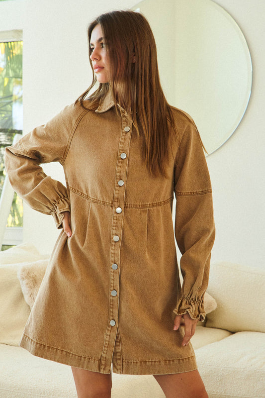 Denim Dress in Camel