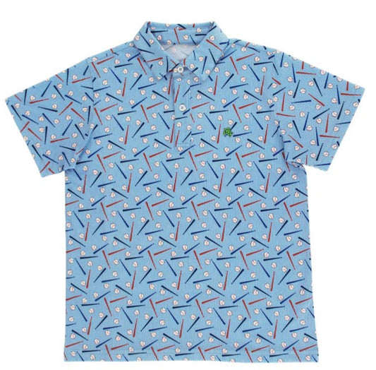 J. Bailey Sport Henry Polo- Baseball on Blue