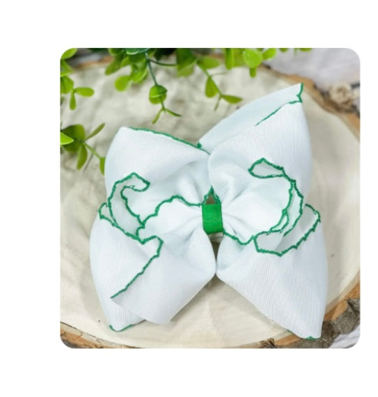 Green and White Moonstitch Hairbow
