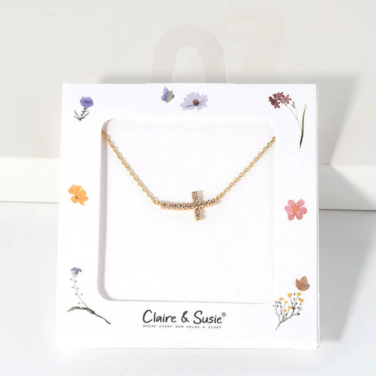 Cz Sideways Cross 16"-18" Necklace