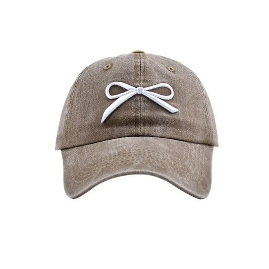 Khaki Bow Embroidered Hat