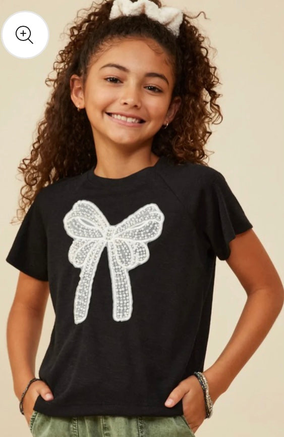 Girls Pearl Ribbon bow top