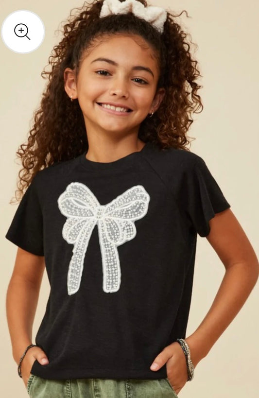 Girls Pearl Ribbon bow top