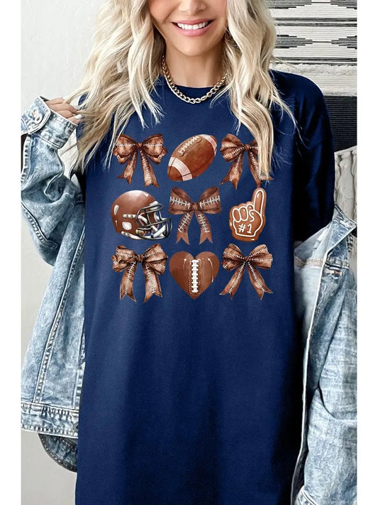 Coquette Navy Football & Bow Tee