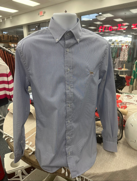 Cardinal Creek Logo Blue & White Striped Button Up