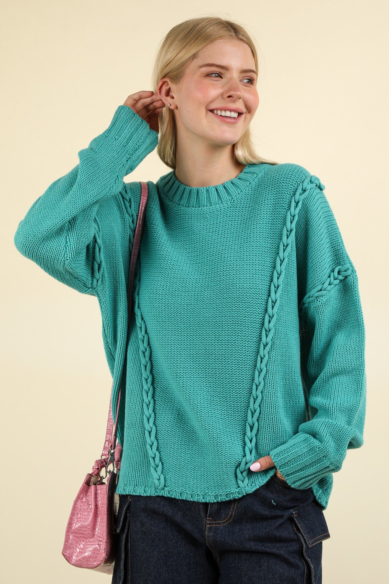 Teal Chunky Braid Sweater