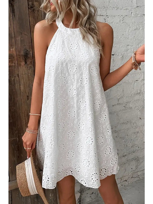 White Boho Eyelet Pattern Dress