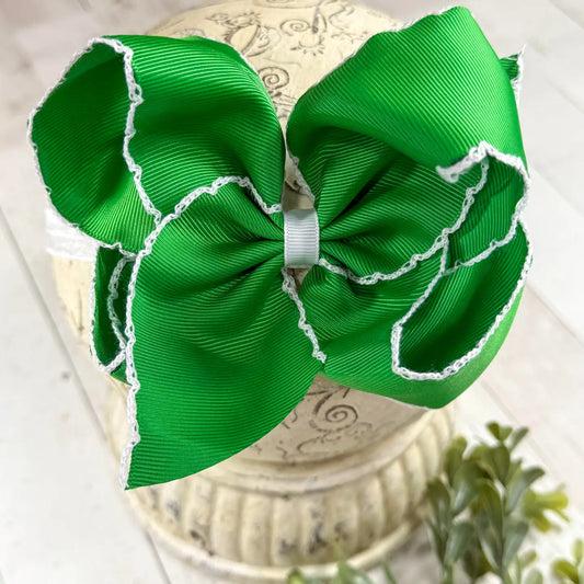 Green w/White Moonstitch Hair Bow