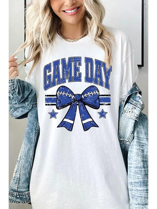 Blue Football Bow Tee
