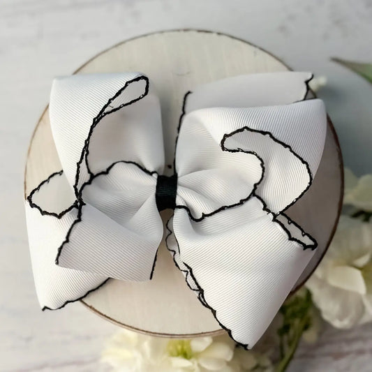White W/Black Moostitch Hair Bow