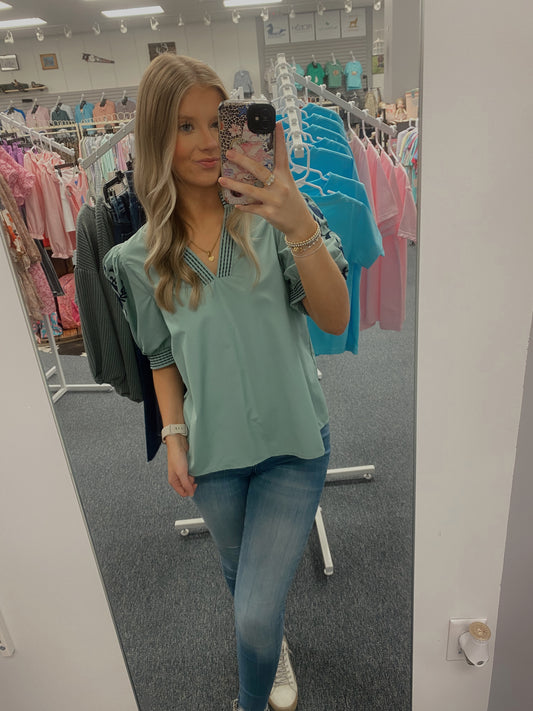 Dark Sage Embroidered Top by Entro