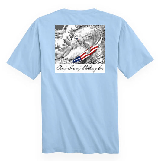 Pimp Shrimp Patriotic Tee Light Blue